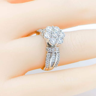 Sterling Silver Cubic Zirconia Flower Engagement Ring Size 6