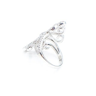 Sterling Silver Scroll Cocktail Ring With Clear Cubic Zirconia Size 7