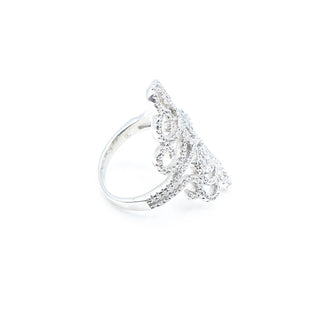 Sterling Silver Scroll Cocktail Ring With Clear Cubic Zirconia Size 7