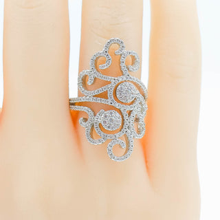 Sterling Silver Scroll Cocktail Ring With Clear Cubic Zirconia Size 7