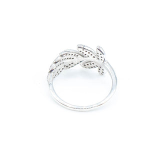 Sterling Silver Feather Ring With Clear Cubic Zirconia Size 7