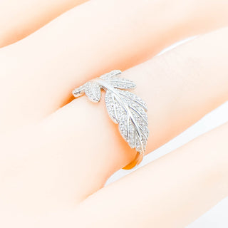 Sterling Silver Feather Ring With Clear Cubic Zirconia Size 7