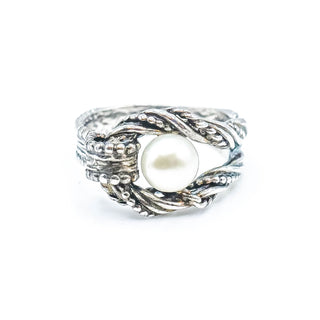OR PAZ Oxidized Sterling Silver Freshwater Pearl Ring Size 9