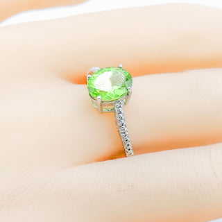 Sterling Silver Peridot Solitaire Ring Size 9.5 With Diamond Accents