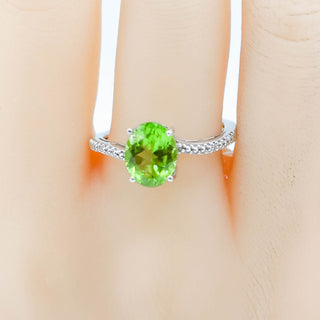Sterling Silver Peridot Solitaire Ring Size 9.5 With Diamond Accents