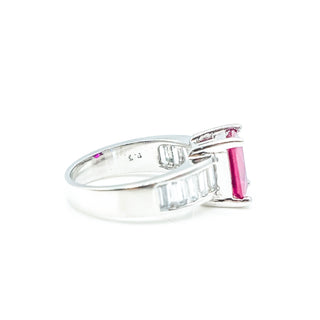 Ruby And Cubic Zirconia Sterling Silver Solitaire Ring Size 7