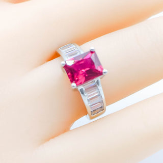 Ruby And Cubic Zirconia Sterling Silver Solitaire Ring Size 7
