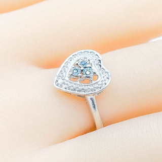 Sterling Silver Blue And White Diamonds Heart Ring Size 8