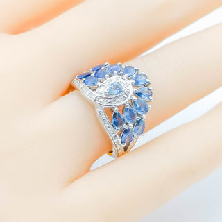 Sterling Silver Sapphire Cocktail Ring Size 8