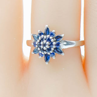 Sterling Silver Natural Blue Sapphire Snow Crystal Ring Size 7