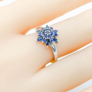 Sterling Silver Natural Blue Sapphire Snow Crystal Ring Size 7
