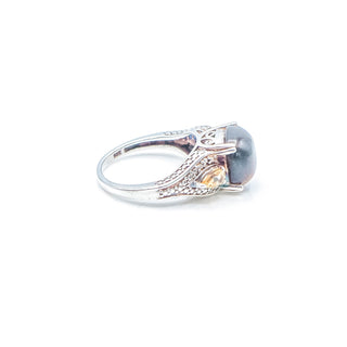 Sterling Silver Tiger's Eye And Citrine Three Stone Ring Size 7