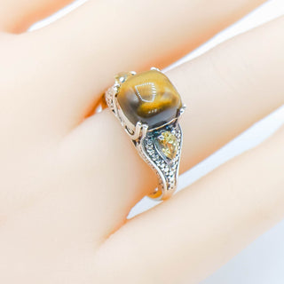 Sterling Silver Tiger's Eye And Citrine Three Stone Ring Size 7