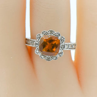 Sterling Silver Citrine And Diamond Ring Size 6