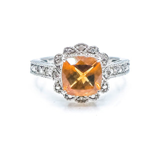 Sterling Silver Citrine And Diamond Ring Size 6