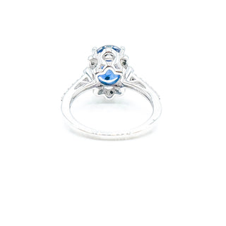 Sterling Silver Oval Blue Sapphire And Diamonds Accent Ring Size 5