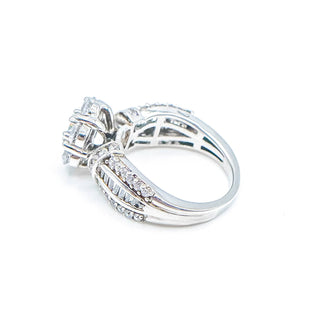 Sterling Silver Cubic Zirconia Flower Engagement Ring Size 6