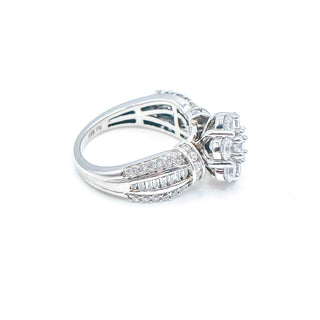 Sterling Silver Cubic Zirconia Flower Engagement Ring Size 6