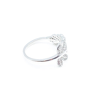 Sterling Silver Feather Ring With Clear Cubic Zirconia Size 7