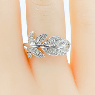 Sterling Silver Feather Ring With Clear Cubic Zirconia Size 7