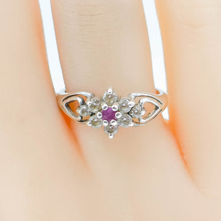 Vintage Sterling Silver Ruby Flower Ring Size 7