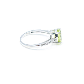 Sterling Silver Peridot Solitaire Ring Size 9.5 With Diamond Accents
