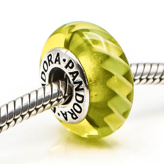PANDORA Green Zig Zag Sterling Silver Charm Green Murano Glass Bead