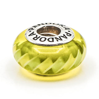 PANDORA Green Zig Zag Sterling Silver Charm Green Murano Glass Bead