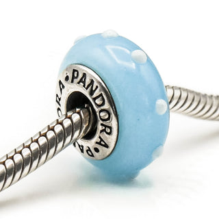 PANDORA RARE Seeing Spots Light Blue And White Murano Glass Sterling Silver Charm