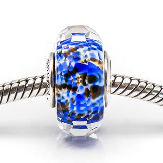 PANDORA RARE Deep Ocean Sea Glass Faceted Murano Glass Sterling Silver Charm
