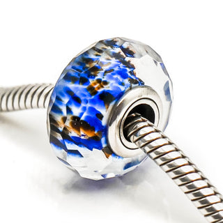 PANDORA RARE Deep Ocean Sea Glass Faceted Murano Glass Sterling Silver Charm