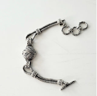 Abalone And Elephant Sterling Silver Toggle Bracelet 6.5 to 7 Inches