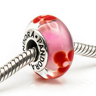 PANDORA Red Flowers for You Murano Glass Sterling Silver Charm