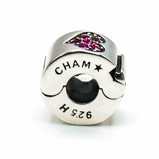 CHAMILIA Jeweled Heart Lock Sterling Silver Charm With Light Rose Swarovski Crystals