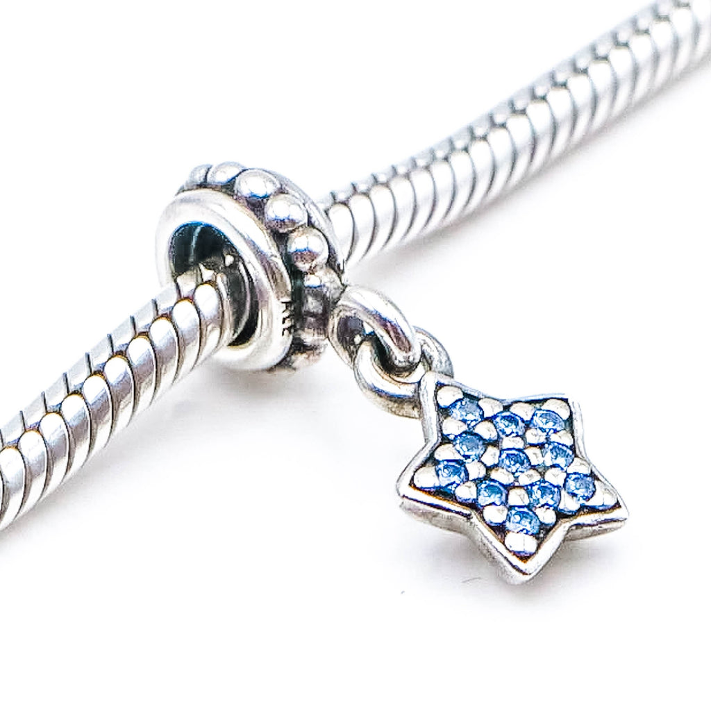 PANDORA Blue Pave Star Sterling Silver Dangle Dangle Charm Legacy