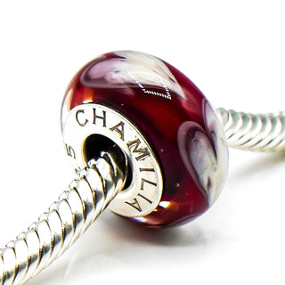 CHAMILIA Red Row Of Hearts Murano Glass Charm With Sterling Silver Core