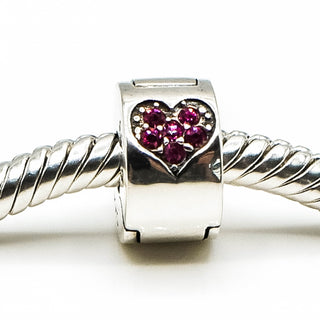 CHAMILIA Jeweled Heart Lock Sterling Silver Charm With Light Rose Swarovski Crystals