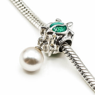 Vintage Sterling Silver Sea Turtle Pearl Dangle Charm With Green Enamel