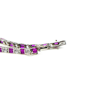 Ruby And CZ 7.9-Inch Tennis Bracelet in Rhodium Plated Sterling Silver