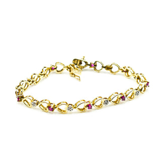 ROSS SIMMONS Synthetic Rubies and Diamonds Heart Links 7.5-Inch Bracelet in Gold