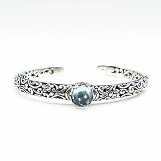 Bali Design Sterling Silver 7-Inch Artisan Cuff Bracelet With Blue Topaz