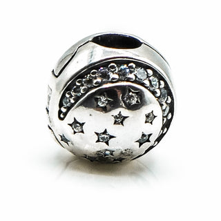 PANDORA Twinkling Night Sterling Silver Moon And Stars Clip Charm