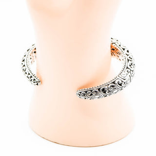 BALI TREASURES Amethyst Floral Filigree Sterling Silver 7.5-Inch Hinged Cuff Bracelet With 18K Gold Accent
