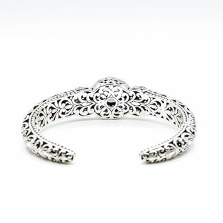 BALI TREASURES Amethyst Floral Filigree Sterling Silver 7.5-Inch Hinged Cuff Bracelet With 18K Gold Accent