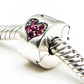 CHAMILIA Jeweled Heart Lock Sterling Silver Charm With Light Rose Swarovski Crystals