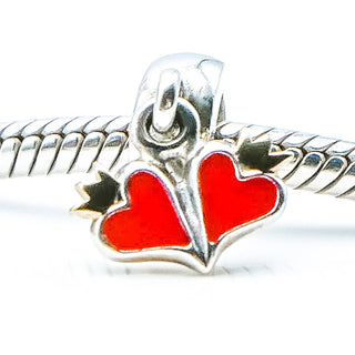 PANDORA RARE Royal True Love Charm Sterling Silver And 14K Gold Dangle Charm With Red Enamel