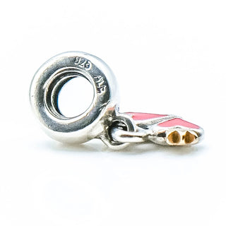 PANDORA RARE Royal True Love Charm Sterling Silver And 14K Gold Dangle Charm With Red Enamel