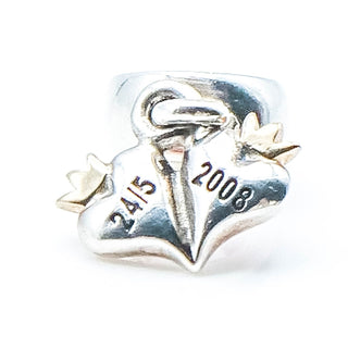 PANDORA RARE Royal True Love Charm Sterling Silver And 14K Gold Dangle Charm With Red Enamel