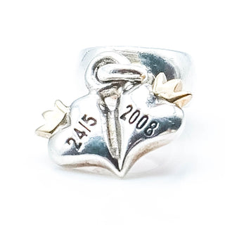 PANDORA RARE Royal True Love Charm Sterling Silver And 14K Gold Dangle Charm With Red Enamel