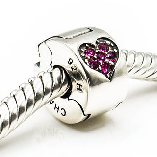 CHAMILIA Jeweled Heart Lock Sterling Silver Charm With Light Rose Swarovski Crystals